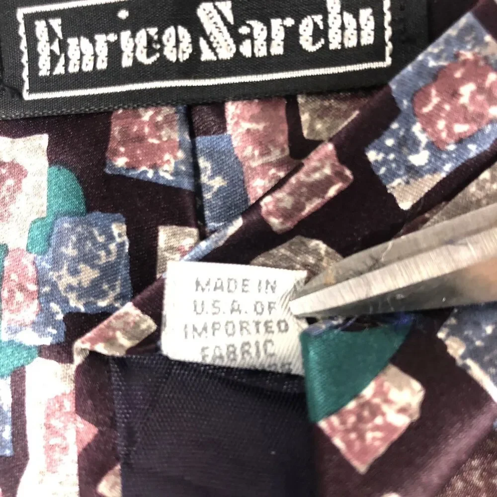 Vtg Enrico Sarchi All Silk Neck Tie Abstract Geometric Dark Multicolor Made USA